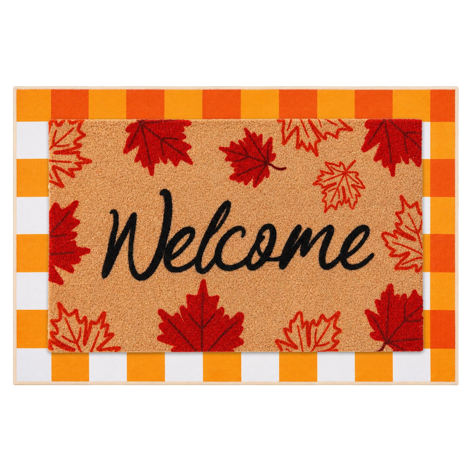 Front view of Prewplam Fall Maple Leaf Welcome Doormat