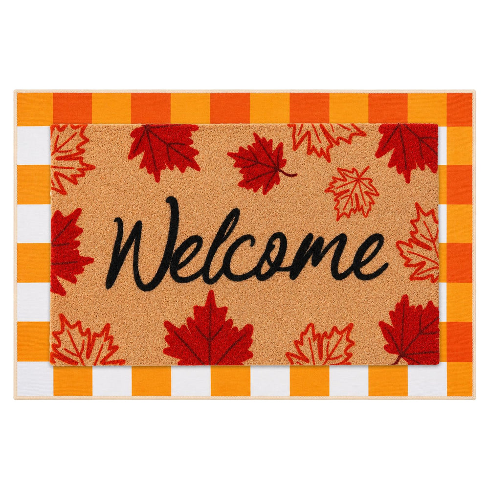 Front view of Prewplam Fall Maple Leaf Welcome Doormat