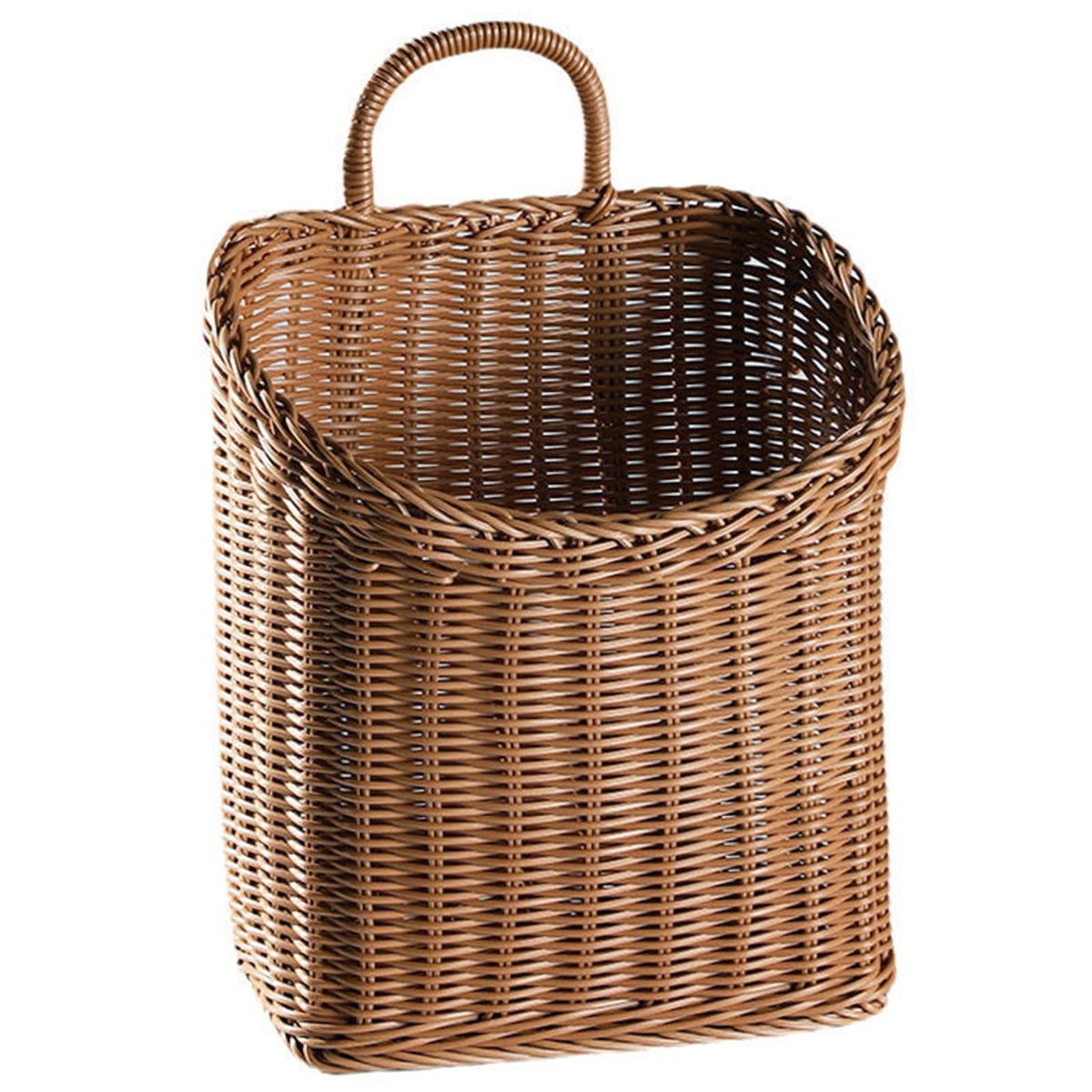 Front view of Quincry Woven Hanging Wicker Basket in brown