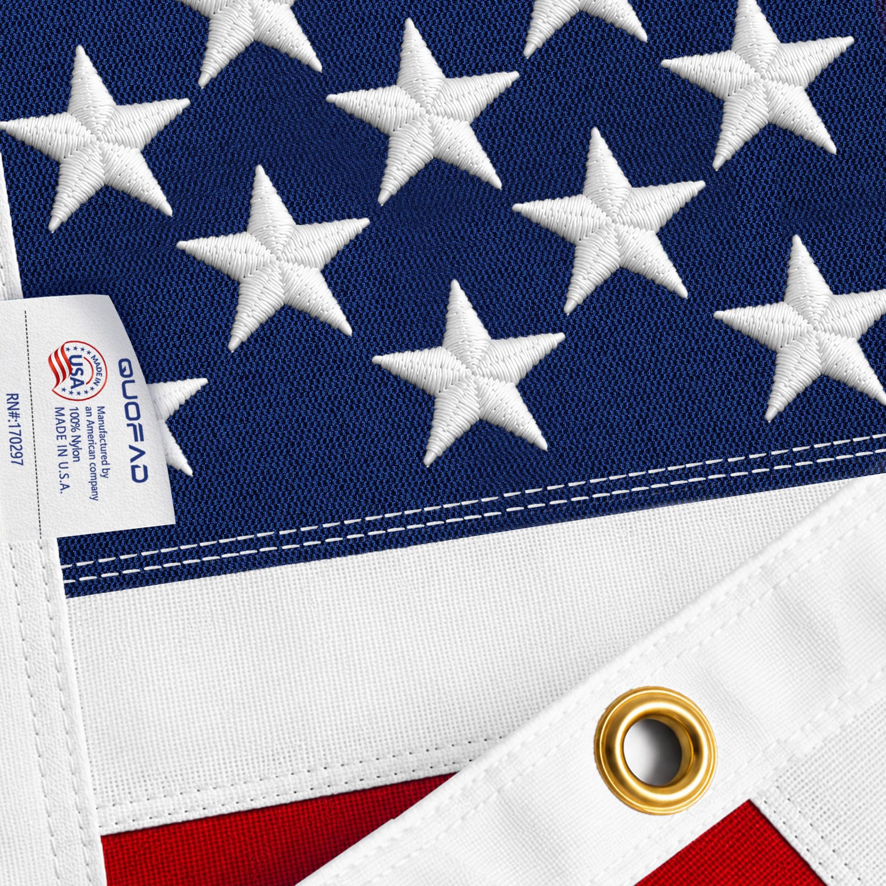Front view of QUOFAD American Flag 3x5 outdoor flag