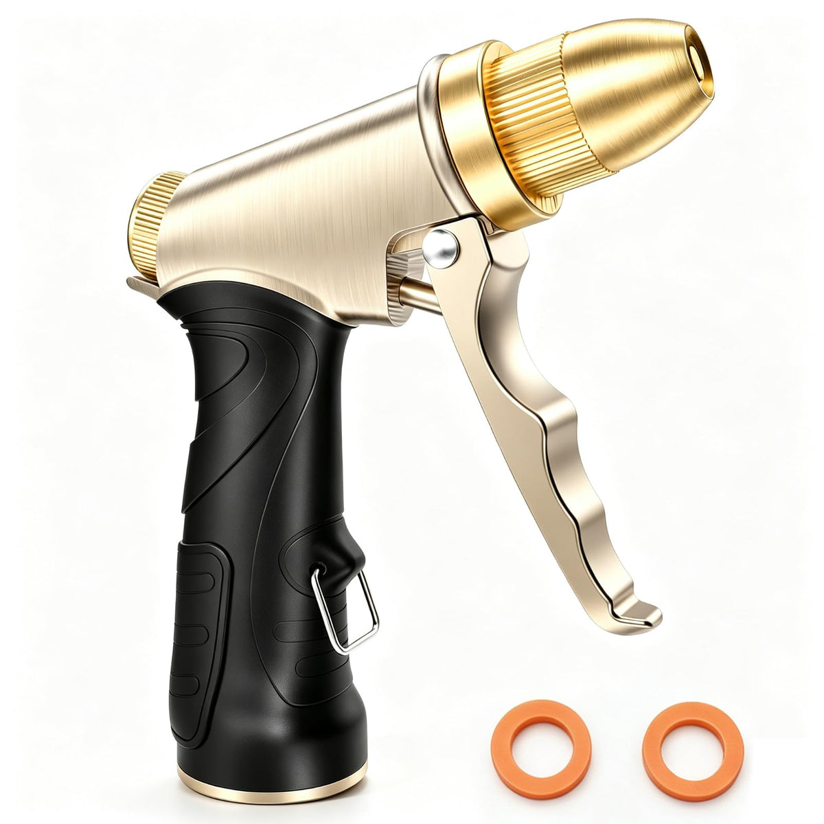 Front view of Qxiaozhan Garden Hose Nozzle in gold