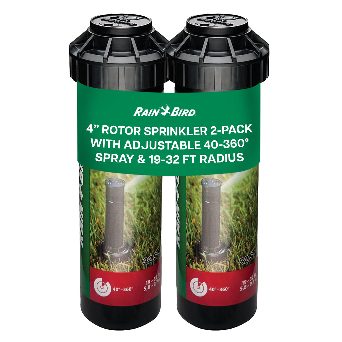 Front view of Rain Bird 32SA Rotor Sprinkler Head, black