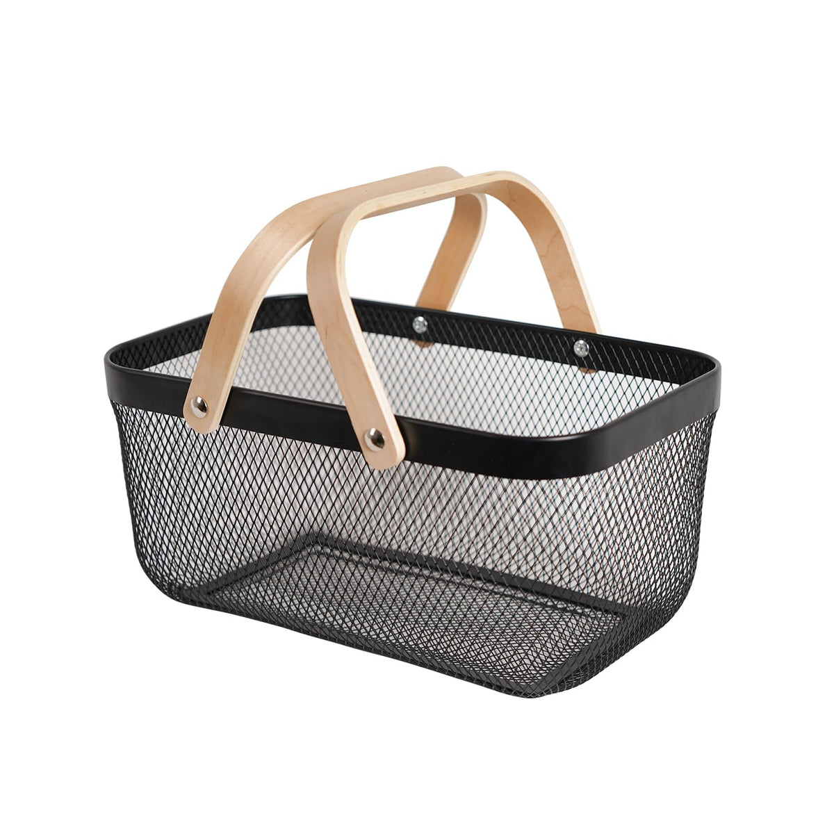 Front view of SANHSEHOME Metal Mesh Steel Harvest Basket in ebony