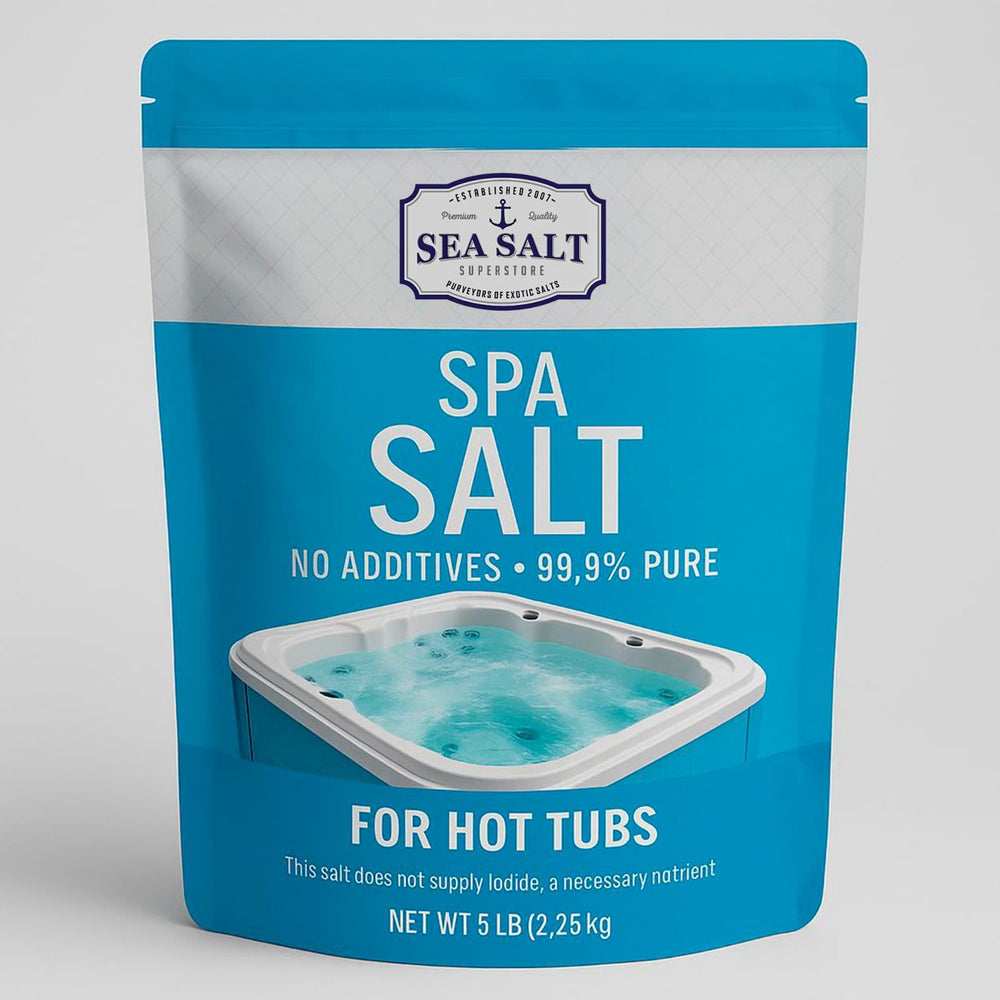Front view of Sea Salt Superstore Hot Tub Spa Salt 5 lb bag