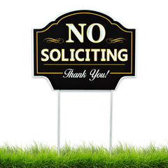 Front view of Signs Authority No Soliciting Sign 11.5"x9" with metal H-stake