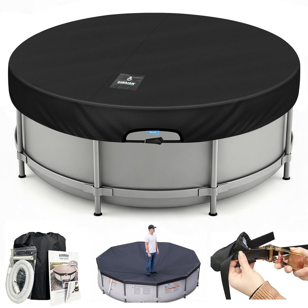 Front view of SIHAIAN 8 Ft Round Pool Cover in black