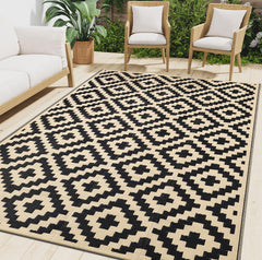 Front view of Smiry Outdoor Rug 5x8 ft in black and beige