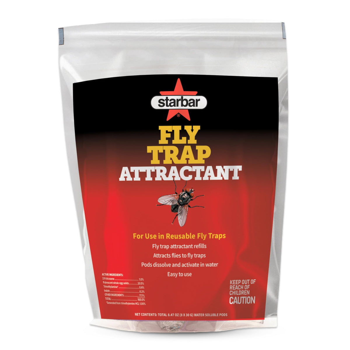 Front view of Starbar Fly Trap Attractant Refills with 8 pods