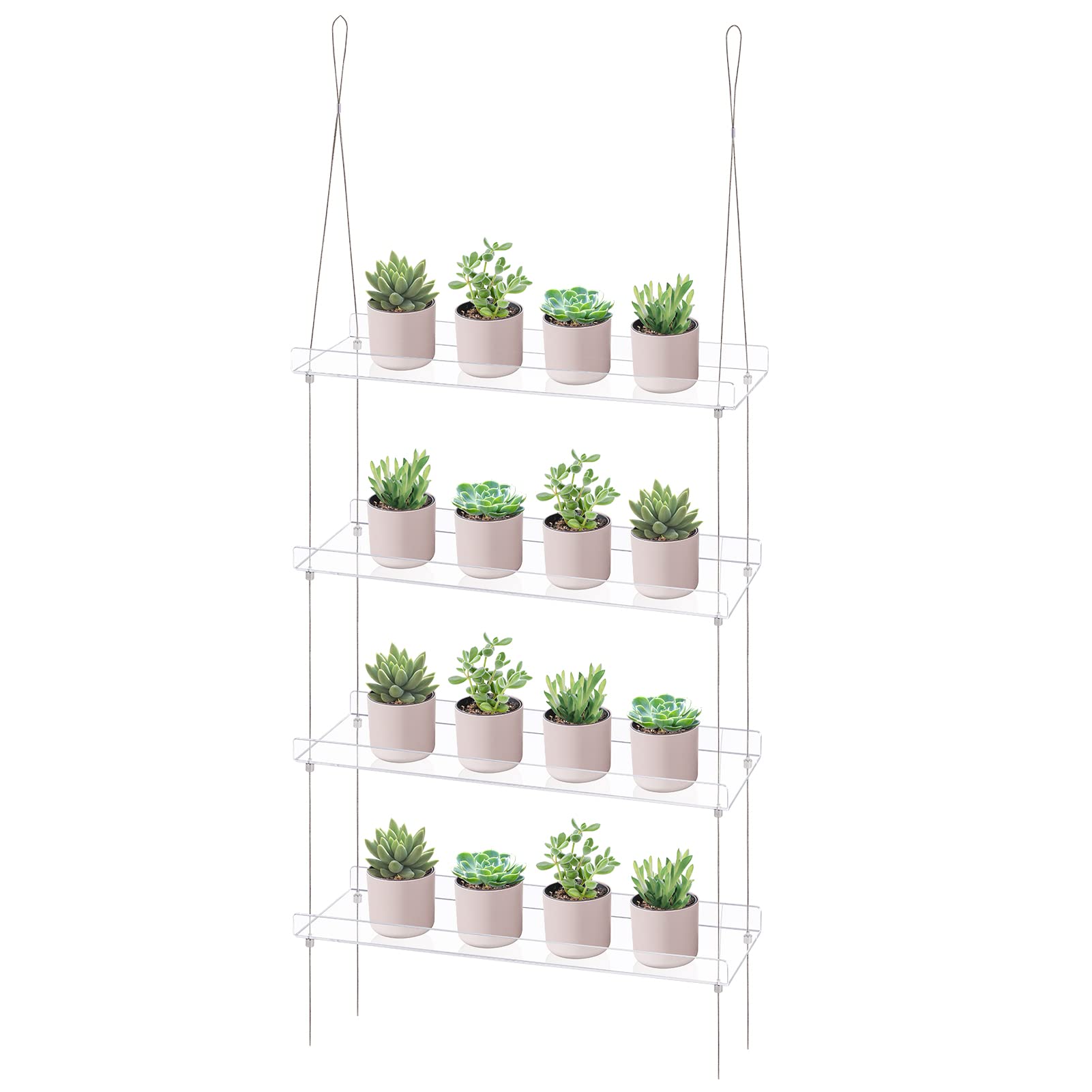 Front view of Sumerflos 4 Tier Acrylic Window Plant Shelves