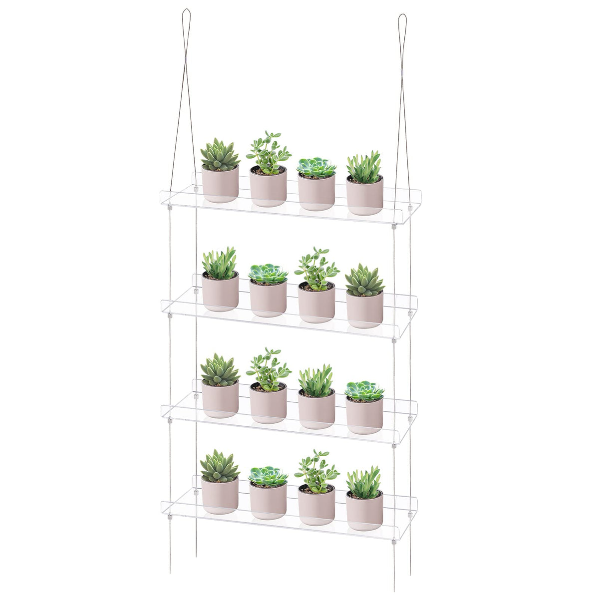Front view of Sumerflos 4 Tier Acrylic Window Plant Shelves