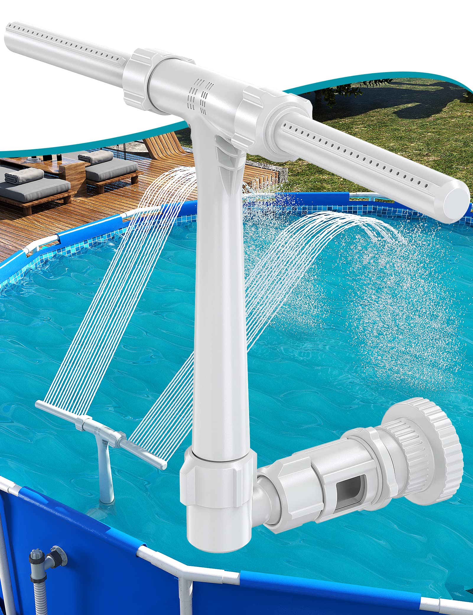 Front view of SUMMERBUDDY Dual Spray Pool Fountain in gray