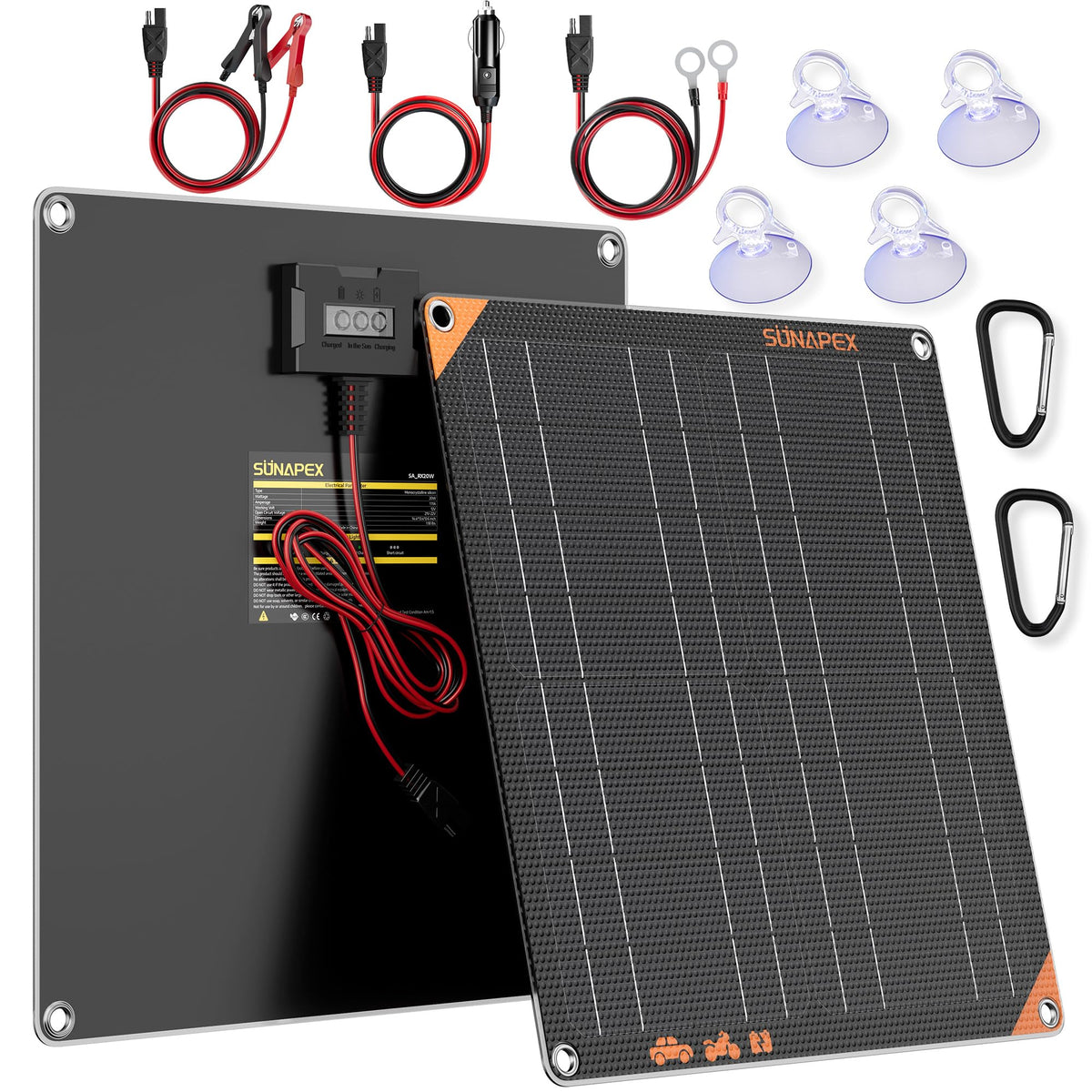 Front view of SUNAPEX 20W solar panel charger