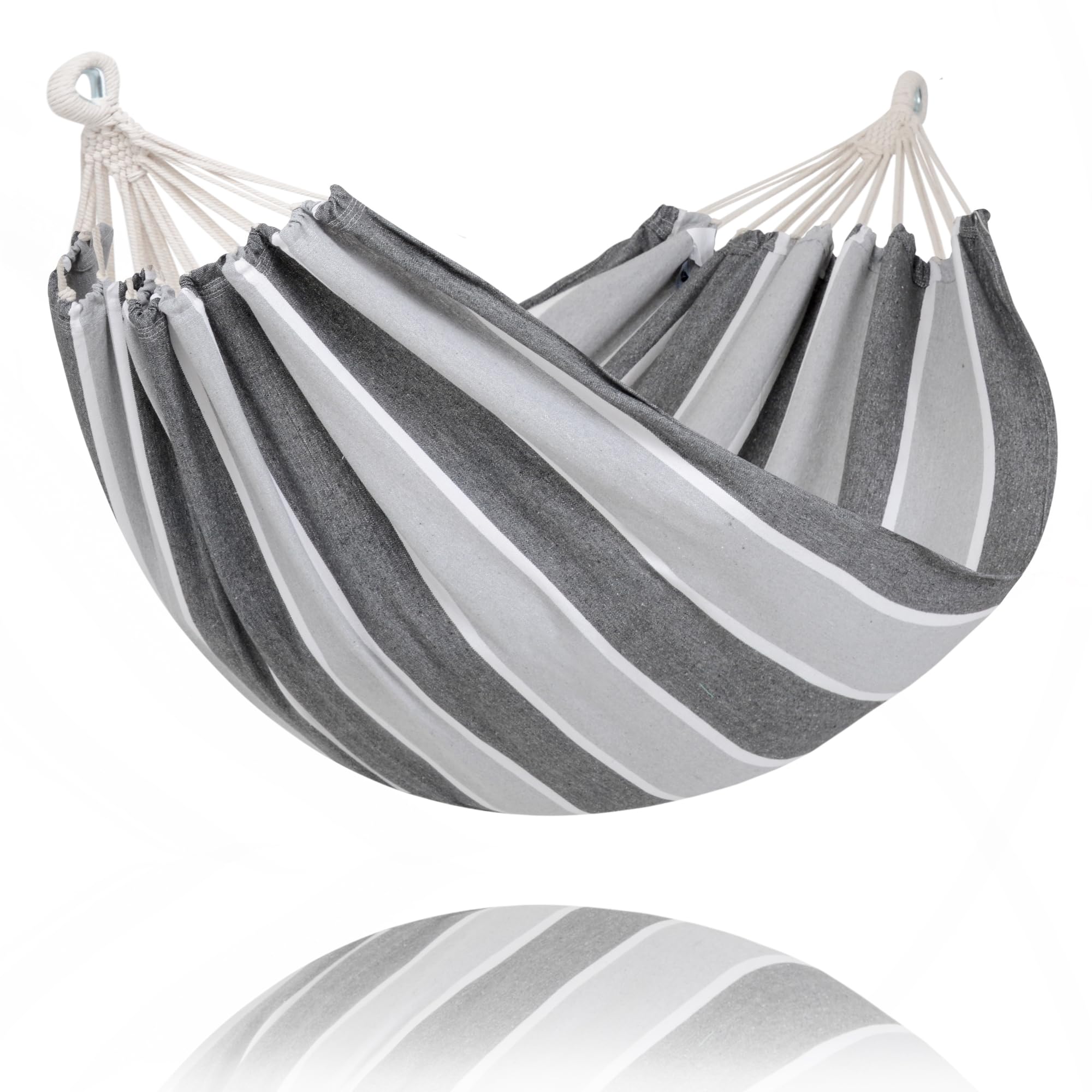 Front view of SUNCREAT Double Hammock in Light Gray and Dark Gray