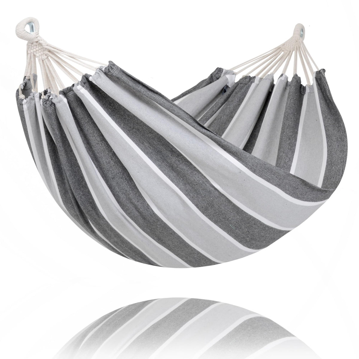 Front view of SUNCREAT Double Hammock in Light Gray and Dark Gray
