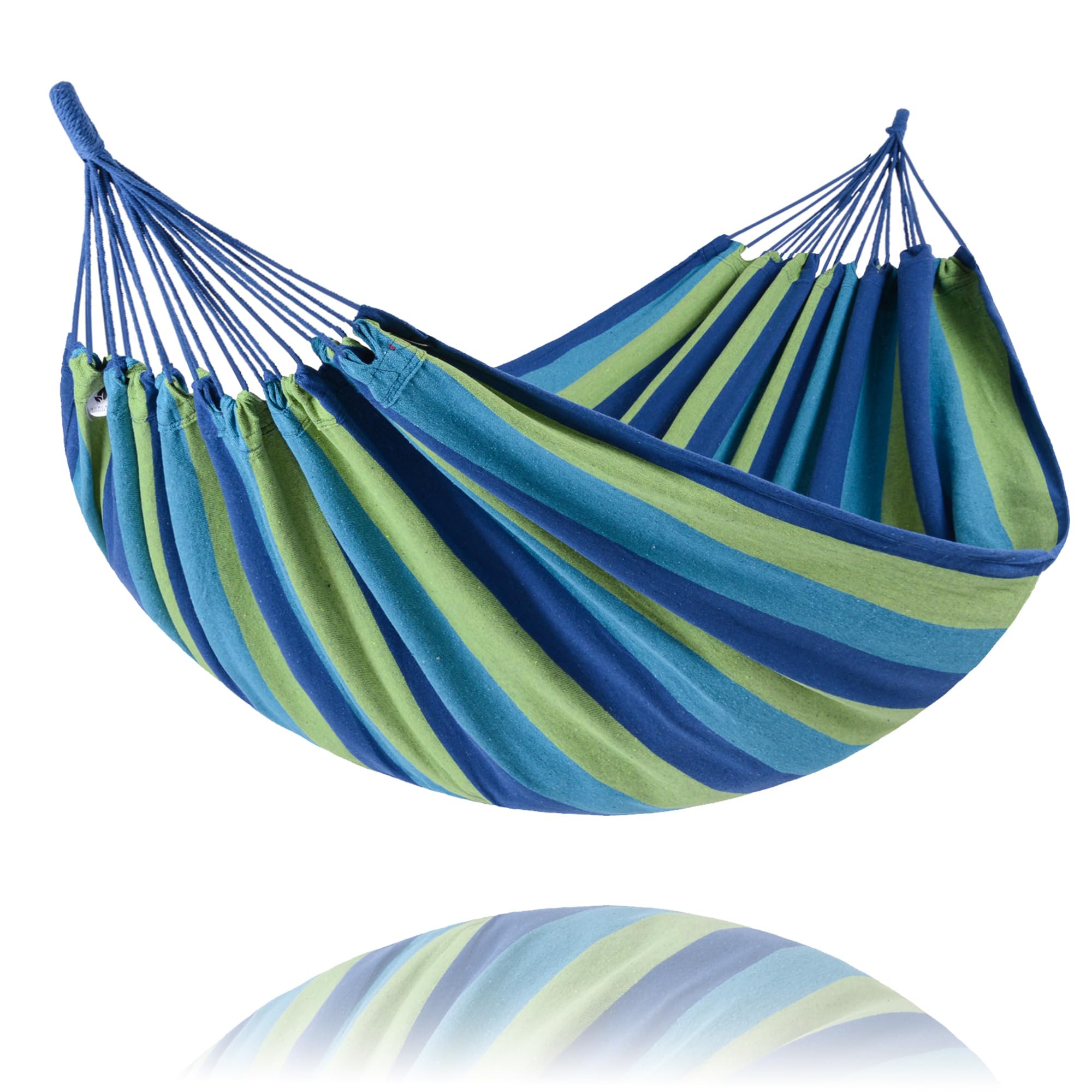 Front view of SUNCREAT Medium Hammock in Blue and Green