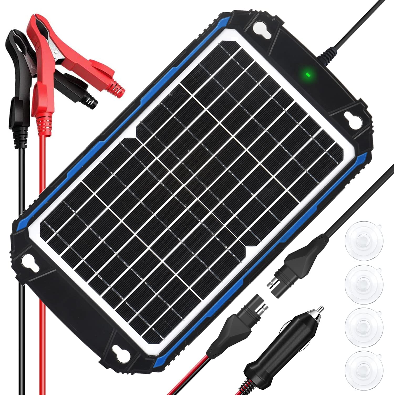 Front view of SUNER POWER 12W Solar Battery Charger with MPPT technology
