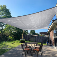 Front view of SUNLAX 12' x 16' silver grey sun shade sail