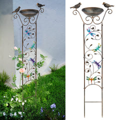 Front view of SUNNYPARK 43.5 Inch Metal Bird Bath with Decorative Birds