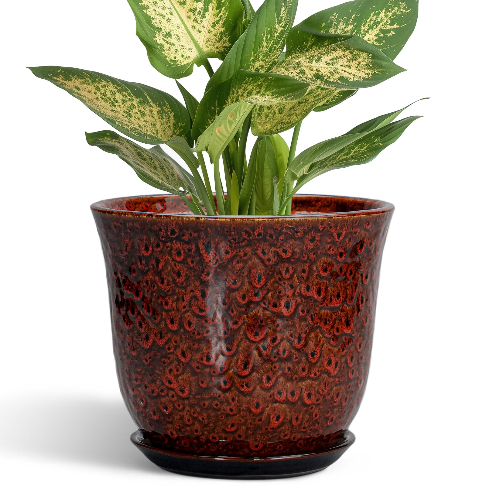 Front view of SUNPOTFOR 5.6 Inch Ceramic Plant Pot in Leopard Glaze Red