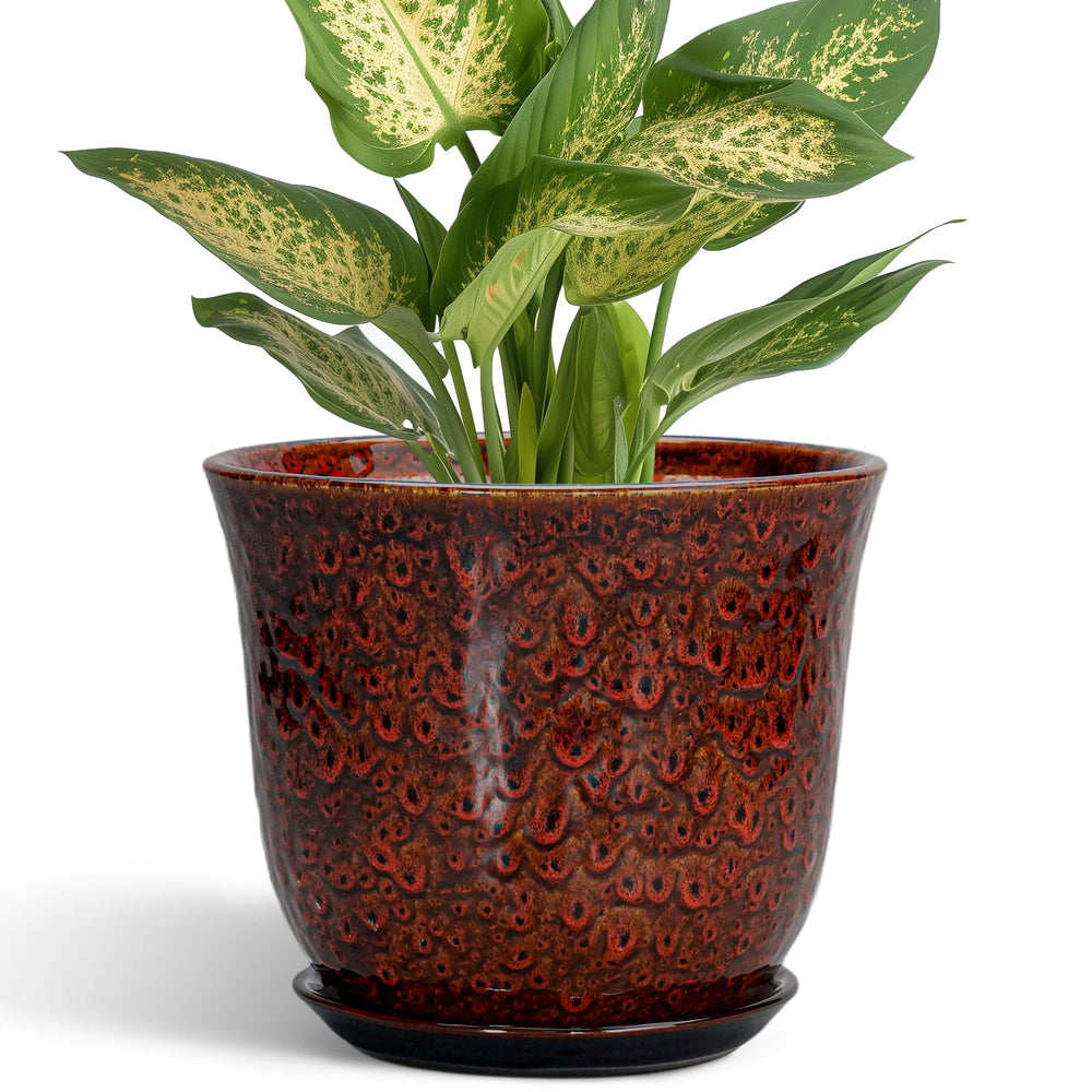 Front view of SUNPOTFOR 5.6 Inch Ceramic Plant Pot in Leopard Glaze Red