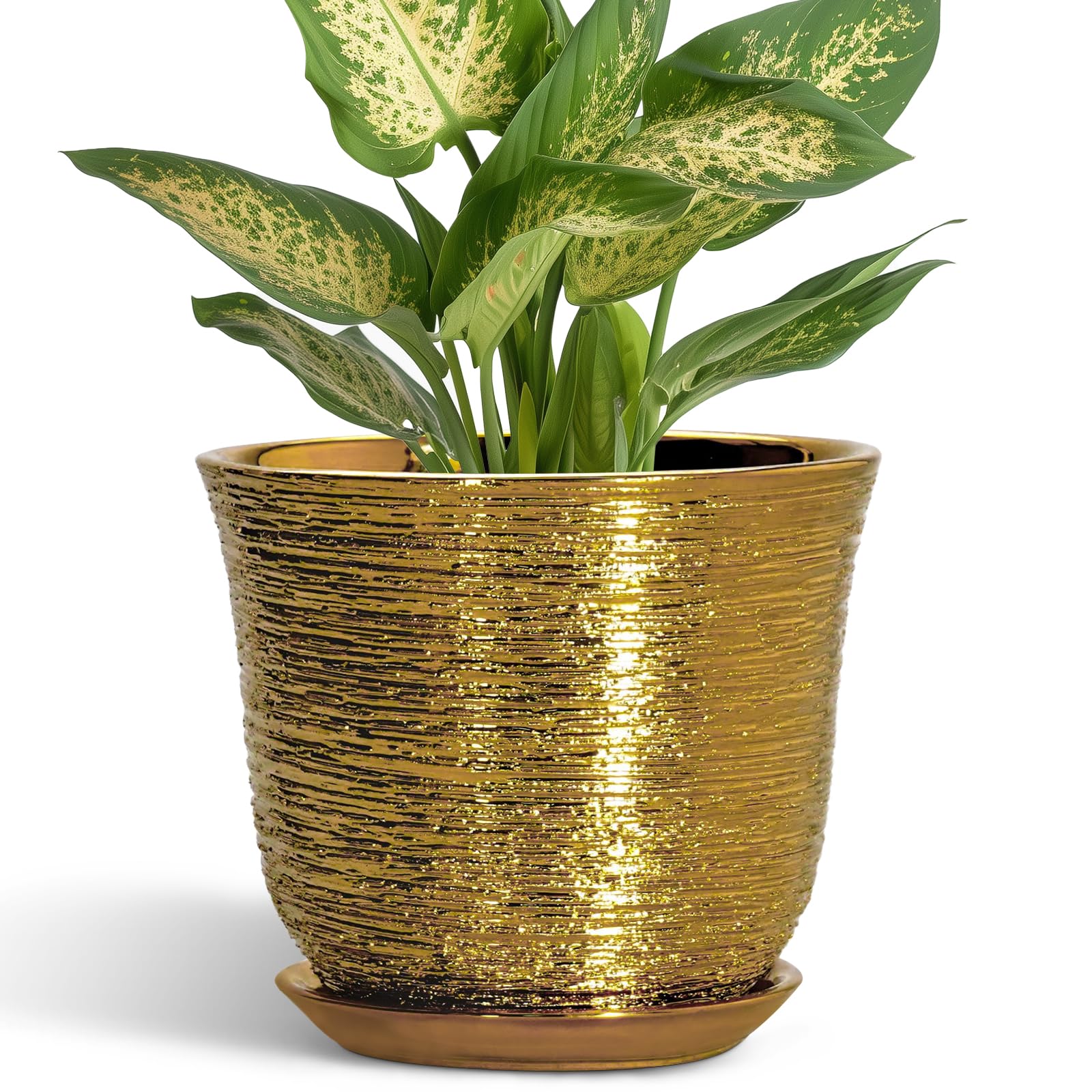 Front view of SUNPOTFOR 5.6 Inch Gold Ceramic Plant Pot