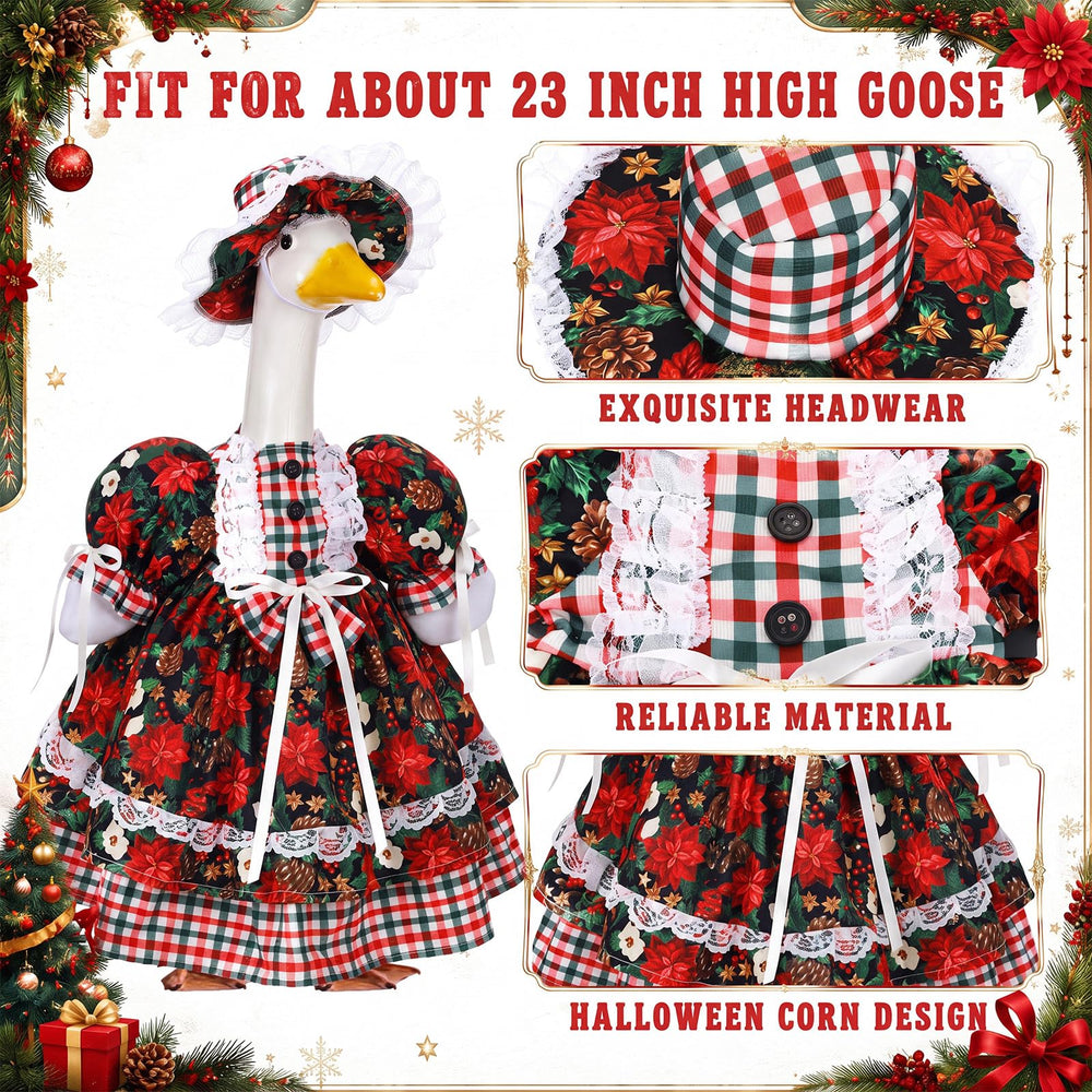 Front view of Suzile Christmas Goose Outfit in red and green