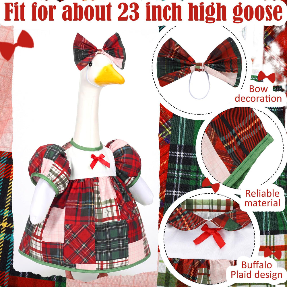 Front view of Suzile Christmas Goose Outfit on a garden statue