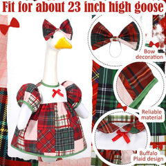 Front view of Suzile Christmas Goose Outfit on a garden statue