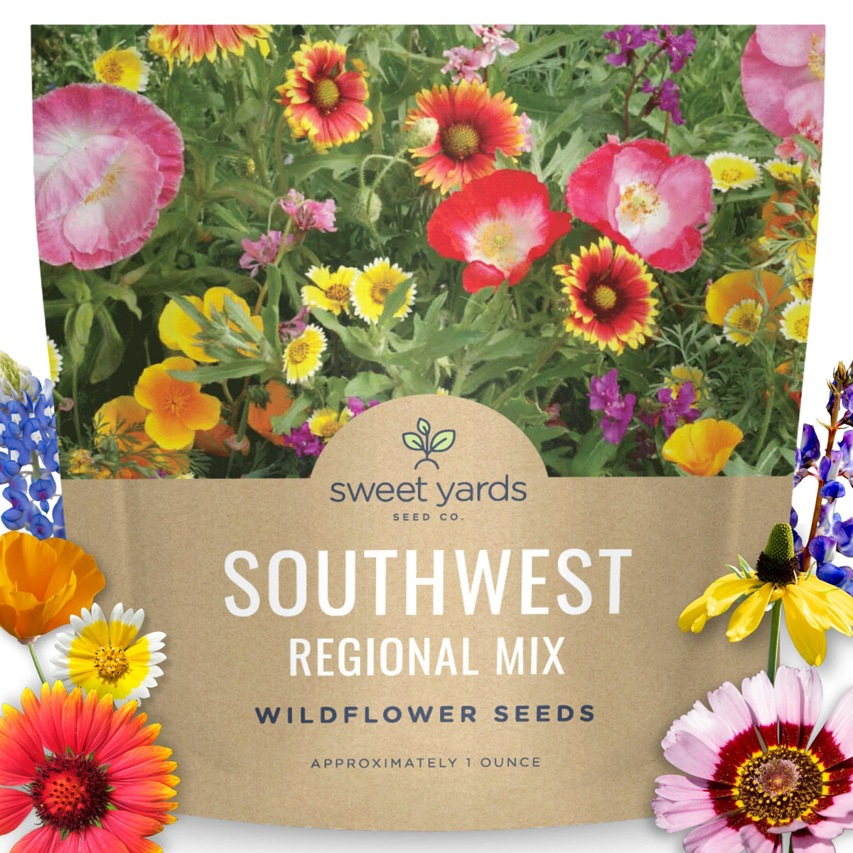Front view of SWEET YARDS Southwest Regional Mix wildflower seed packet