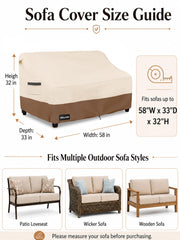 Front view of the ANartcle Patio Loveseat Cover with dimensions