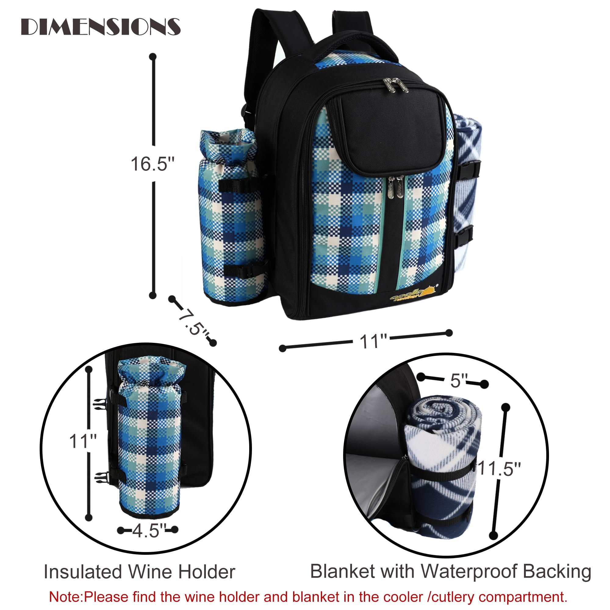 Front view of the apollo walker Picnic Backpack with padded straps