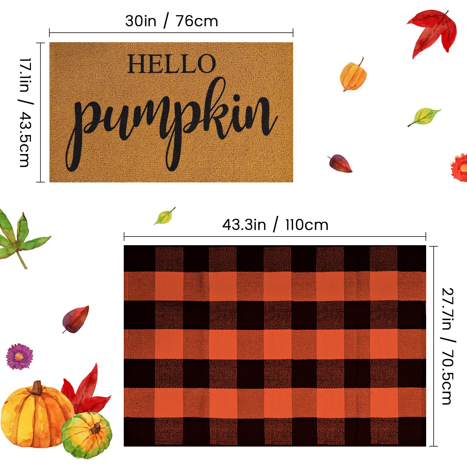 Front view of the Buffalo Plaid doormat in orange and black