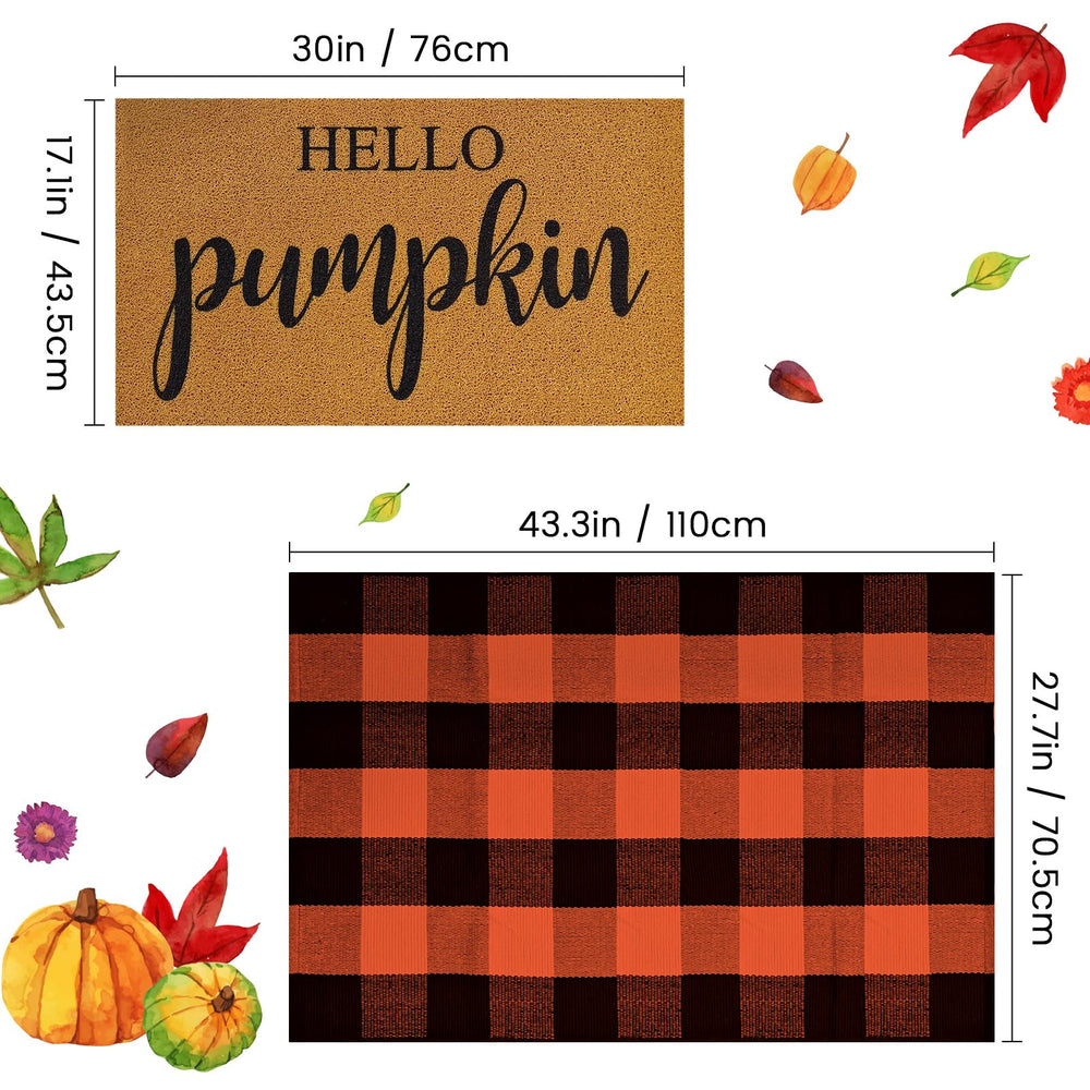 Front view of the Buffalo Plaid doormat in orange and black
