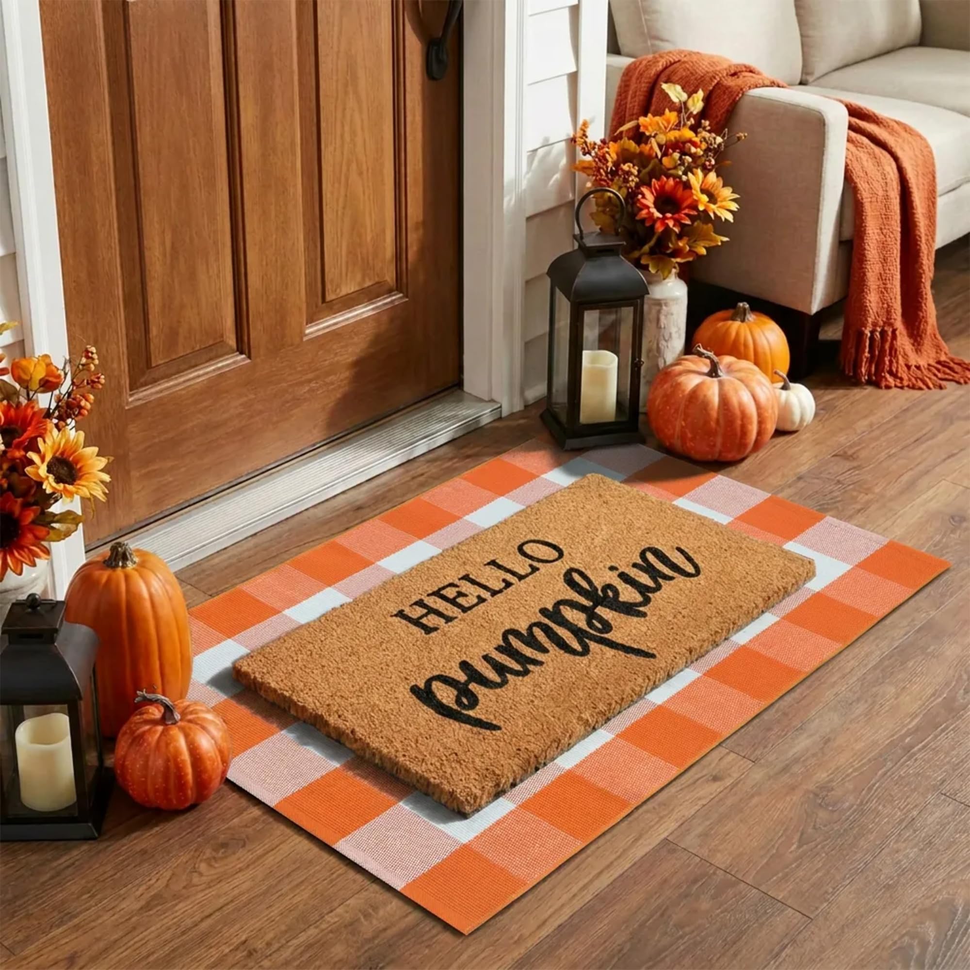 Front view of the coco coir welcome mat measuring 30 x 17.5 inches