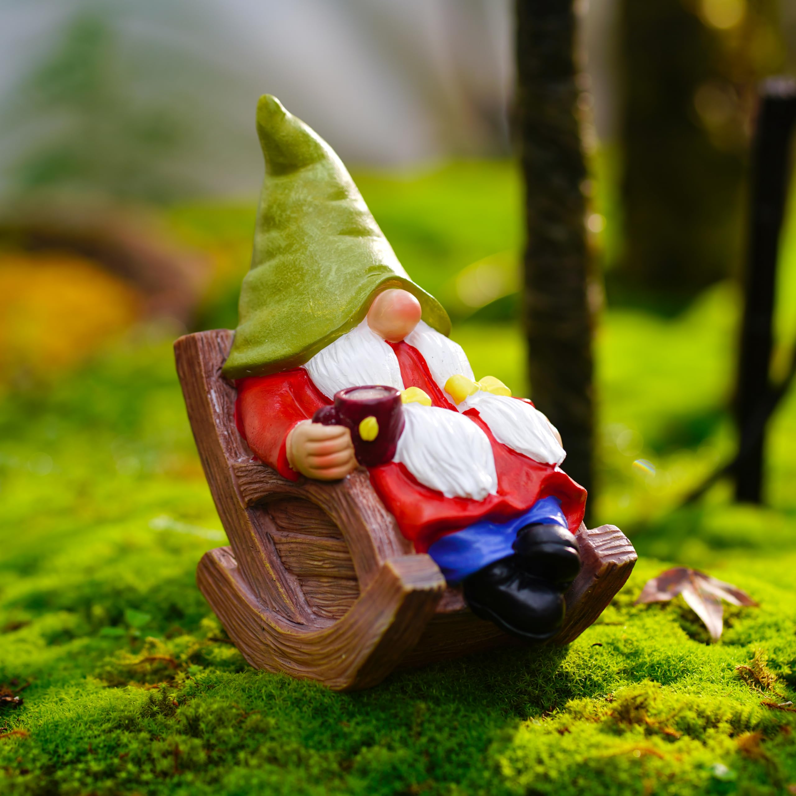 Front view of the Generic Drinking Coffee Gnome Statue, 6.5 inches, resin