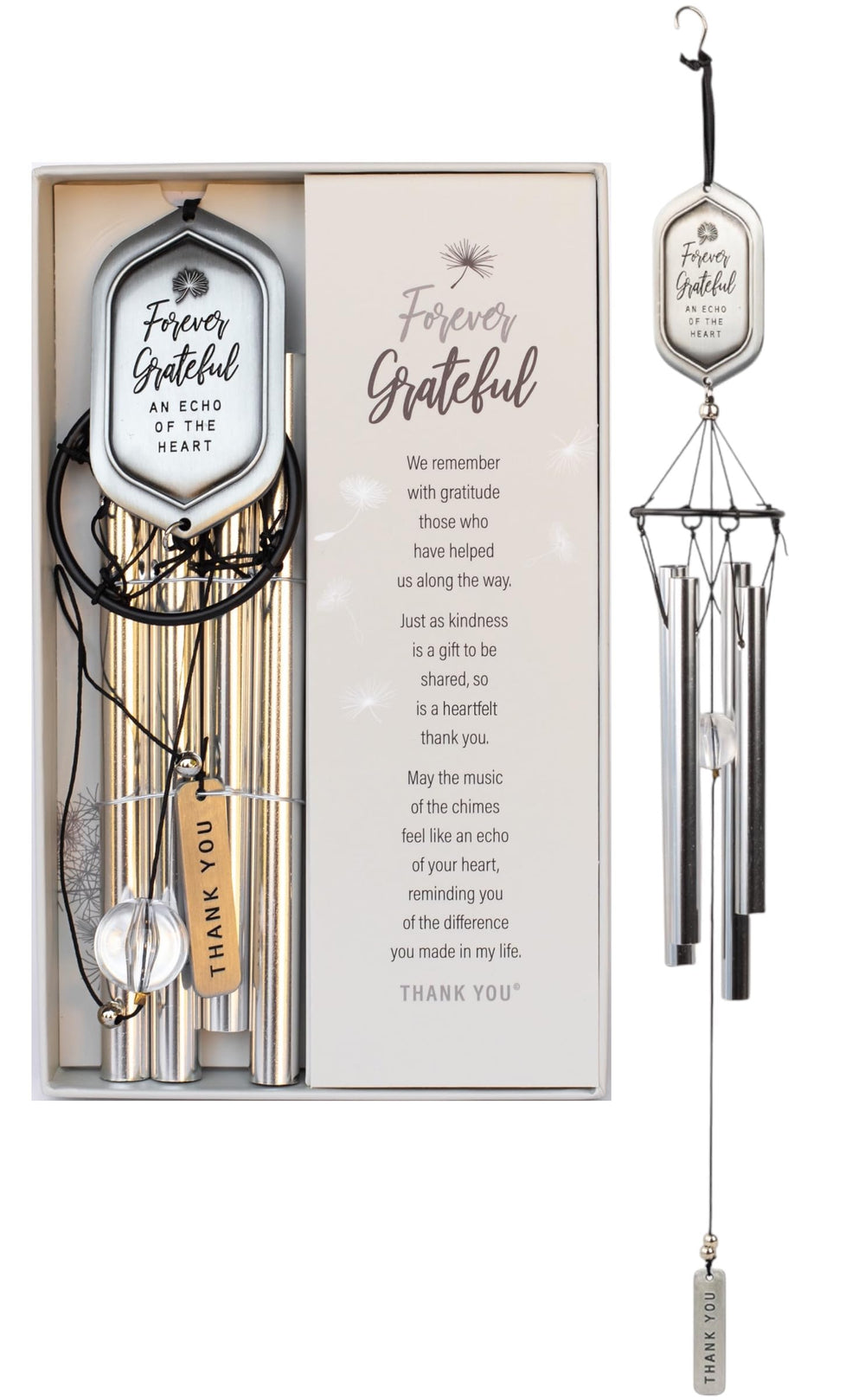 Front view of The Grandparent Gift Co. 22-inch wind chime with crystal accent