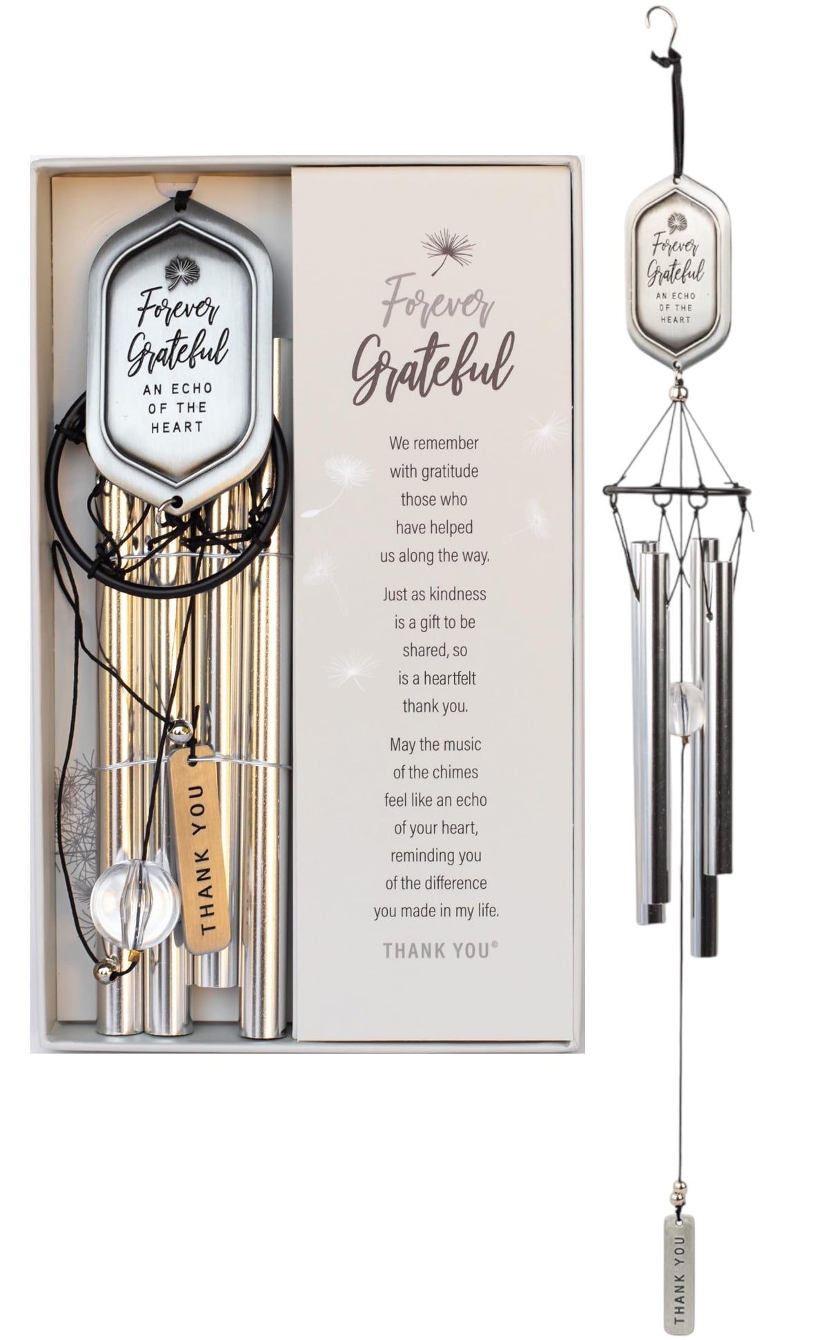 Front view of The Grandparent Gift Co. 22-inch wind chime with crystal accent