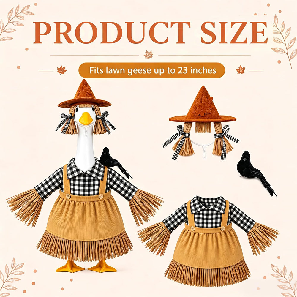 Front view of the scarecrow goose outfit in khaki color