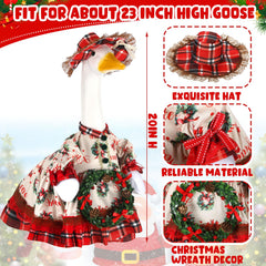 Front view of the Suzile Christmas wreath costume on a lawn goose