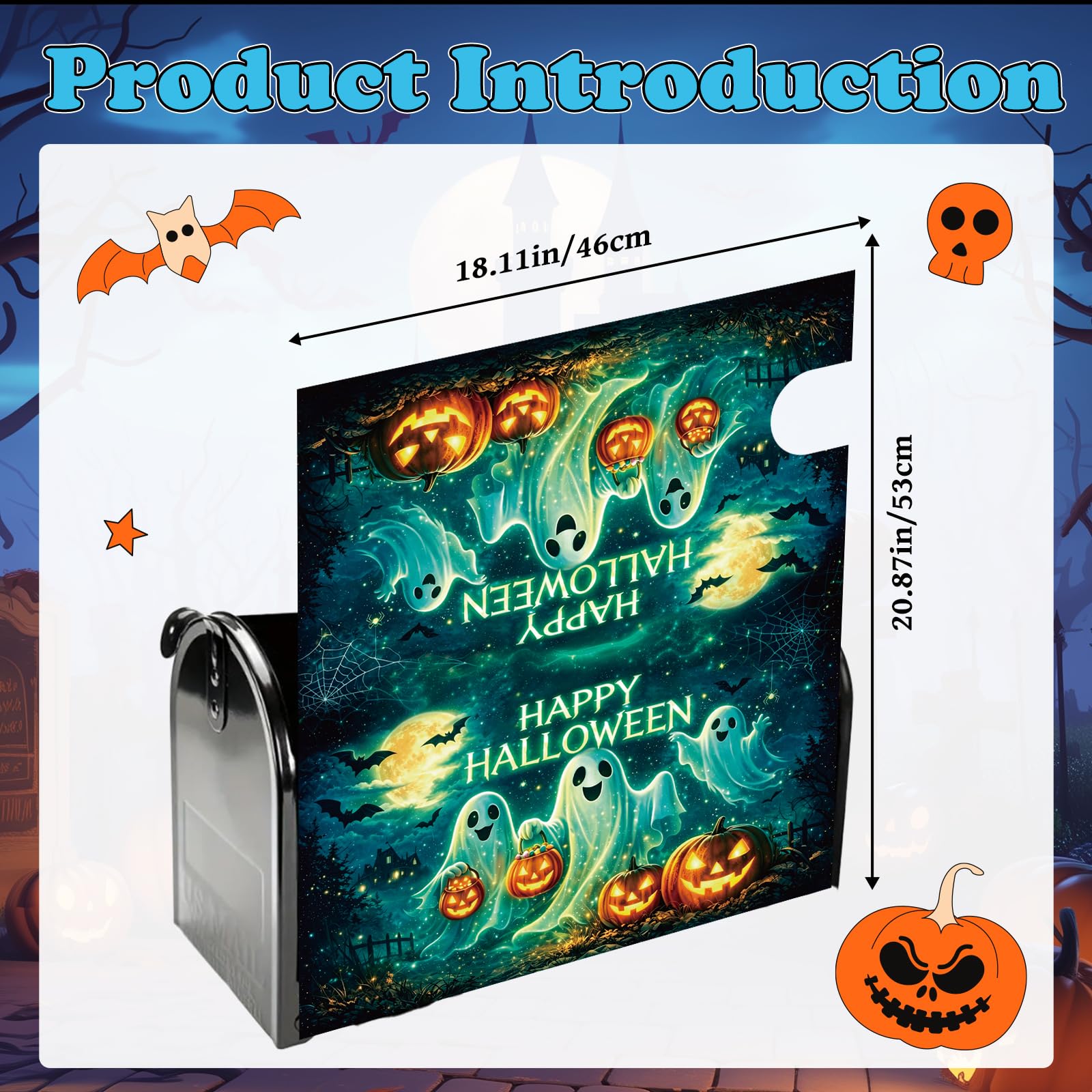 Front view of the VISSTREE Halloween Mailbox Cover on a mailbox