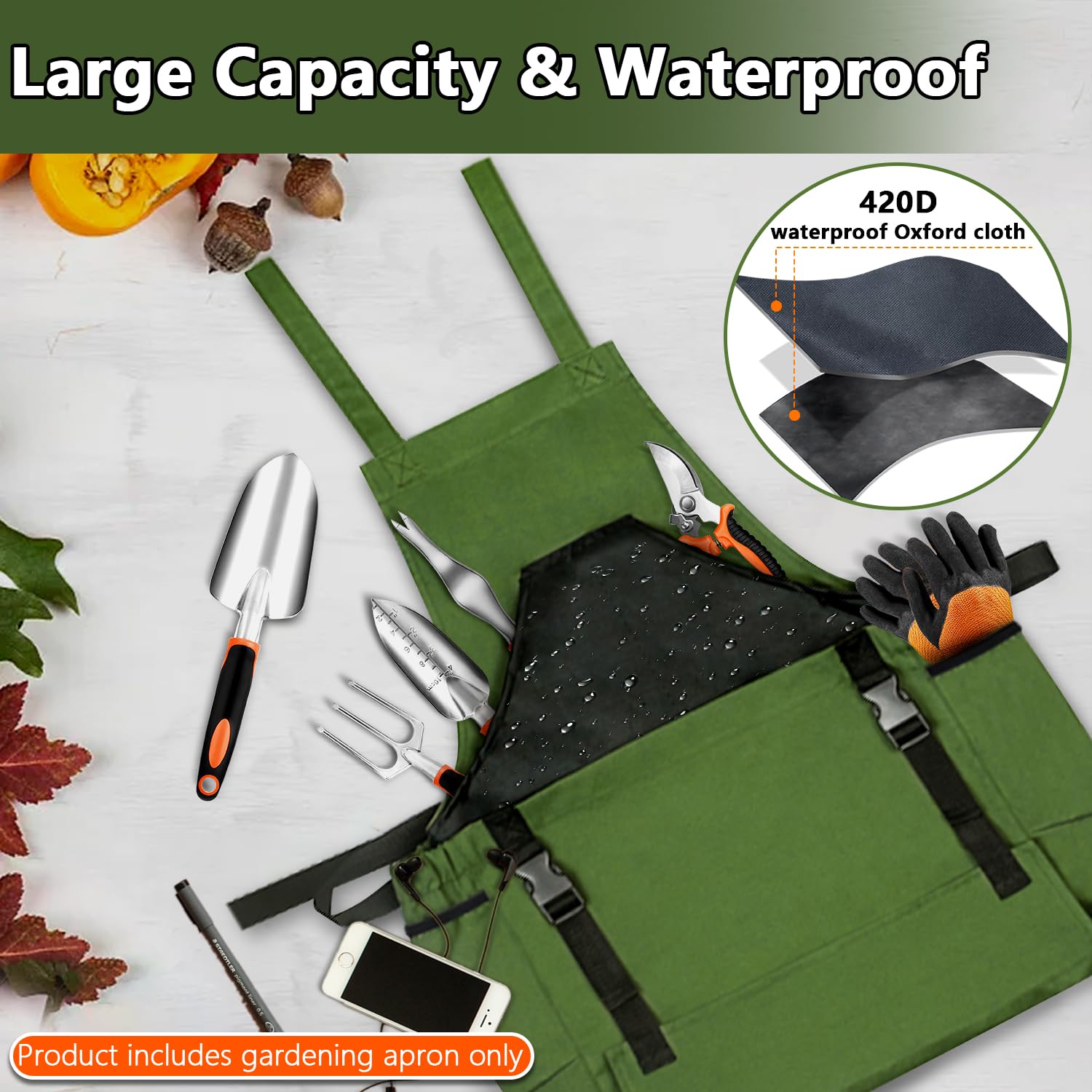 Front view of Tintsabo Gardening Apron showing pockets