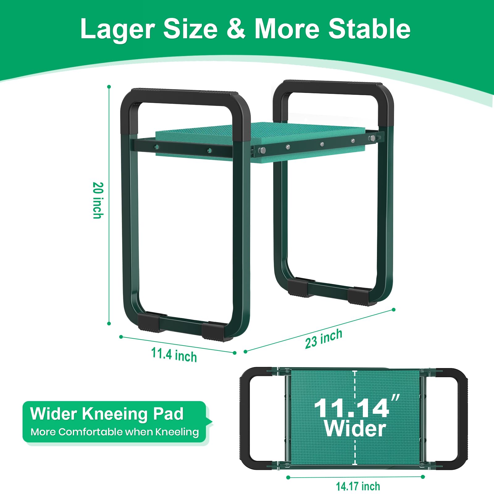 Front view of TomCare Garden Kneeler with tool pouches