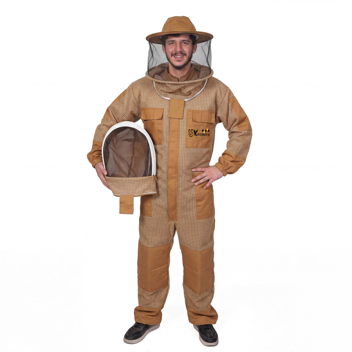 Front view of USKEEPERS 3-Layer Ventilated Bee Suit XL in brown