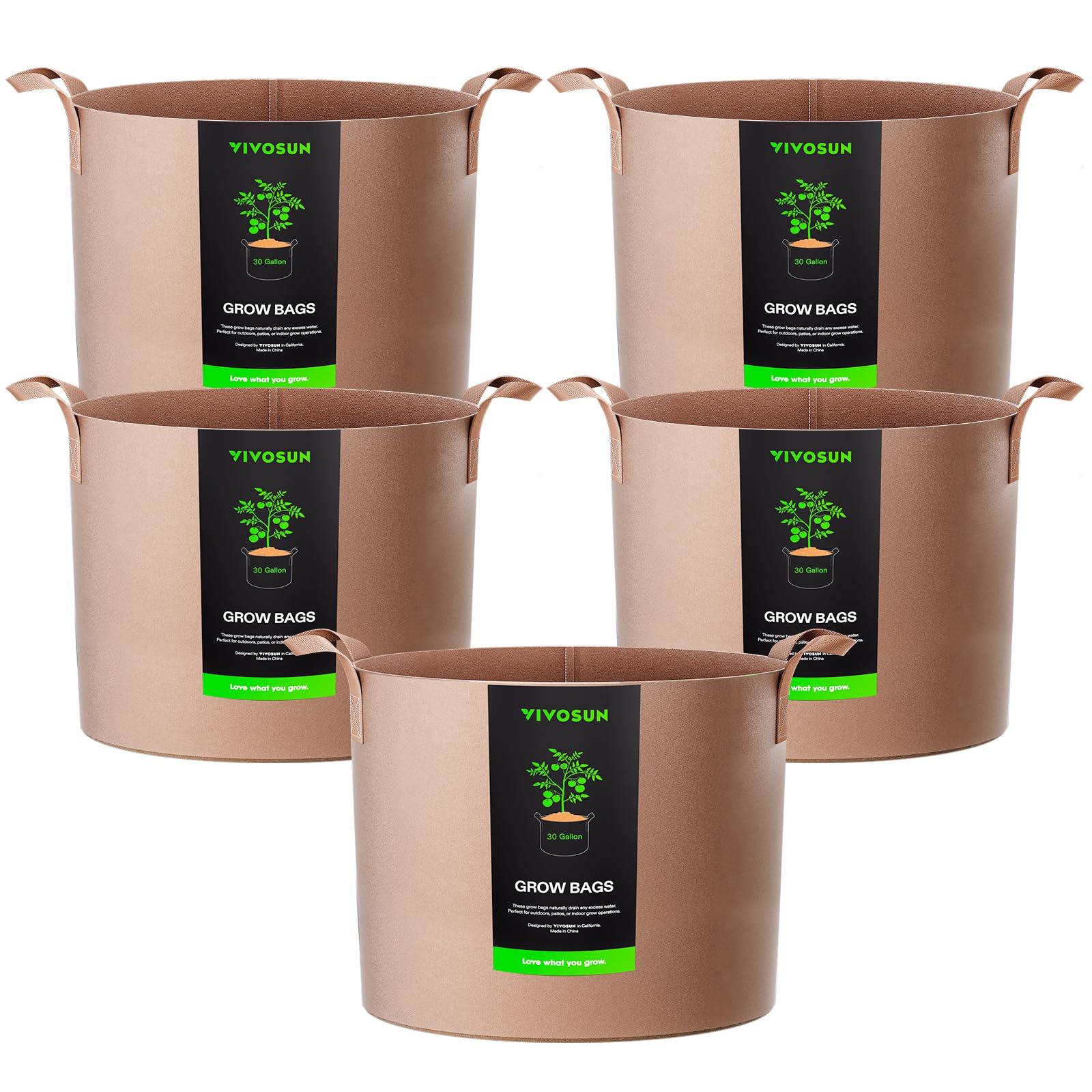 Front view of VIVOSUN 30 Gallon Plant Grow Bag set in tan