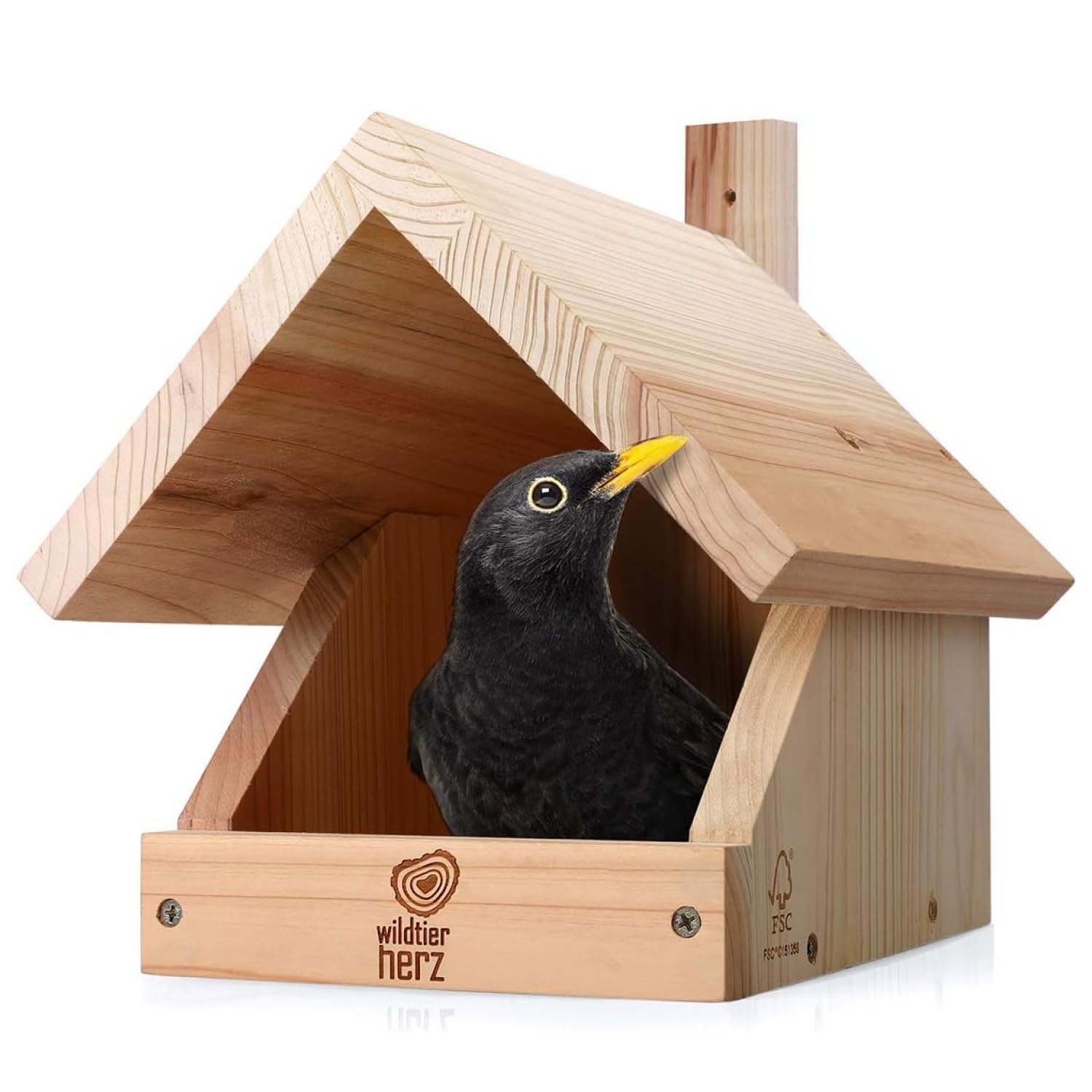 Front view of wildtier herz solid wood blackbird nesting box