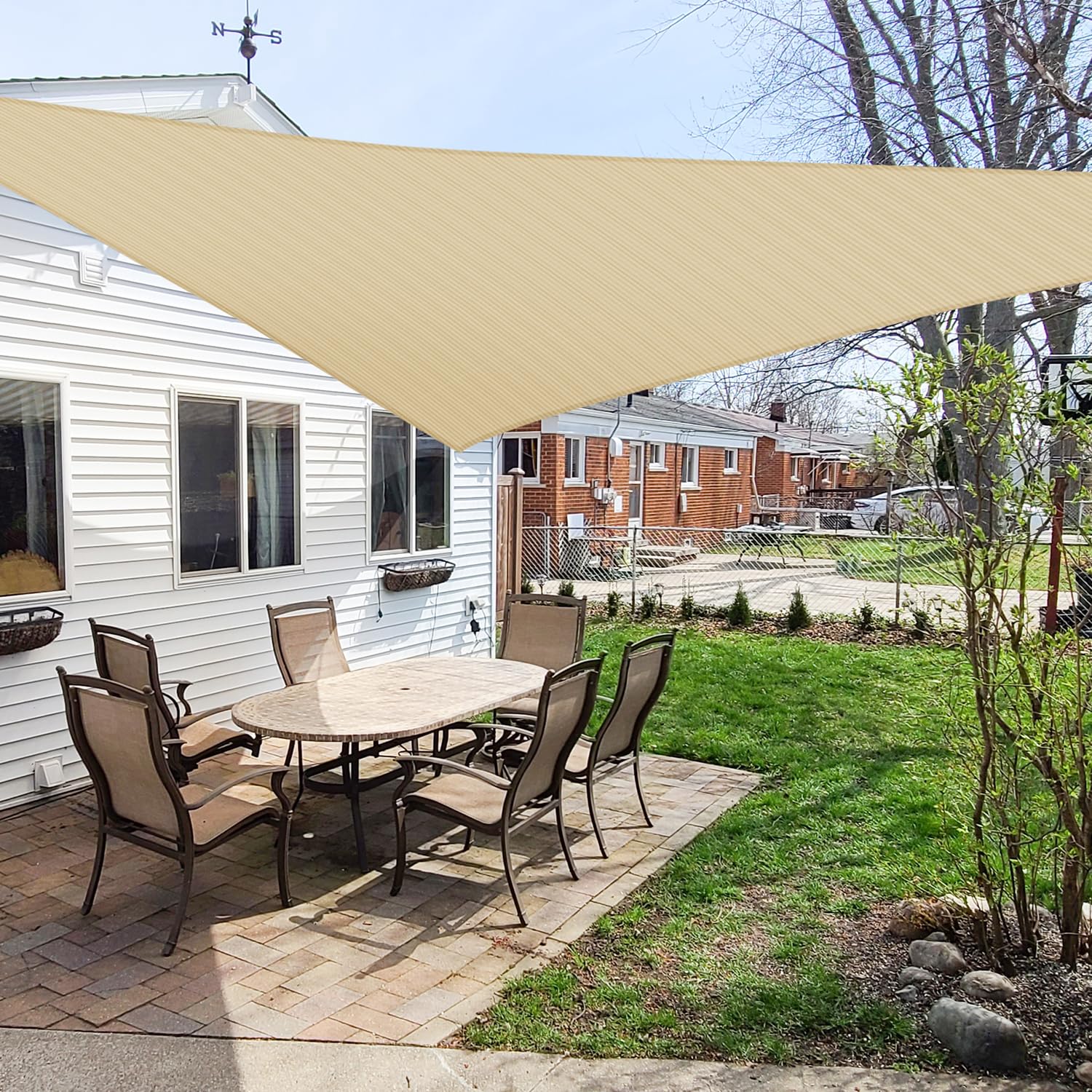 Front view of Windscreen4less 7' x 7' x 7' Sand Sun Shade Sail