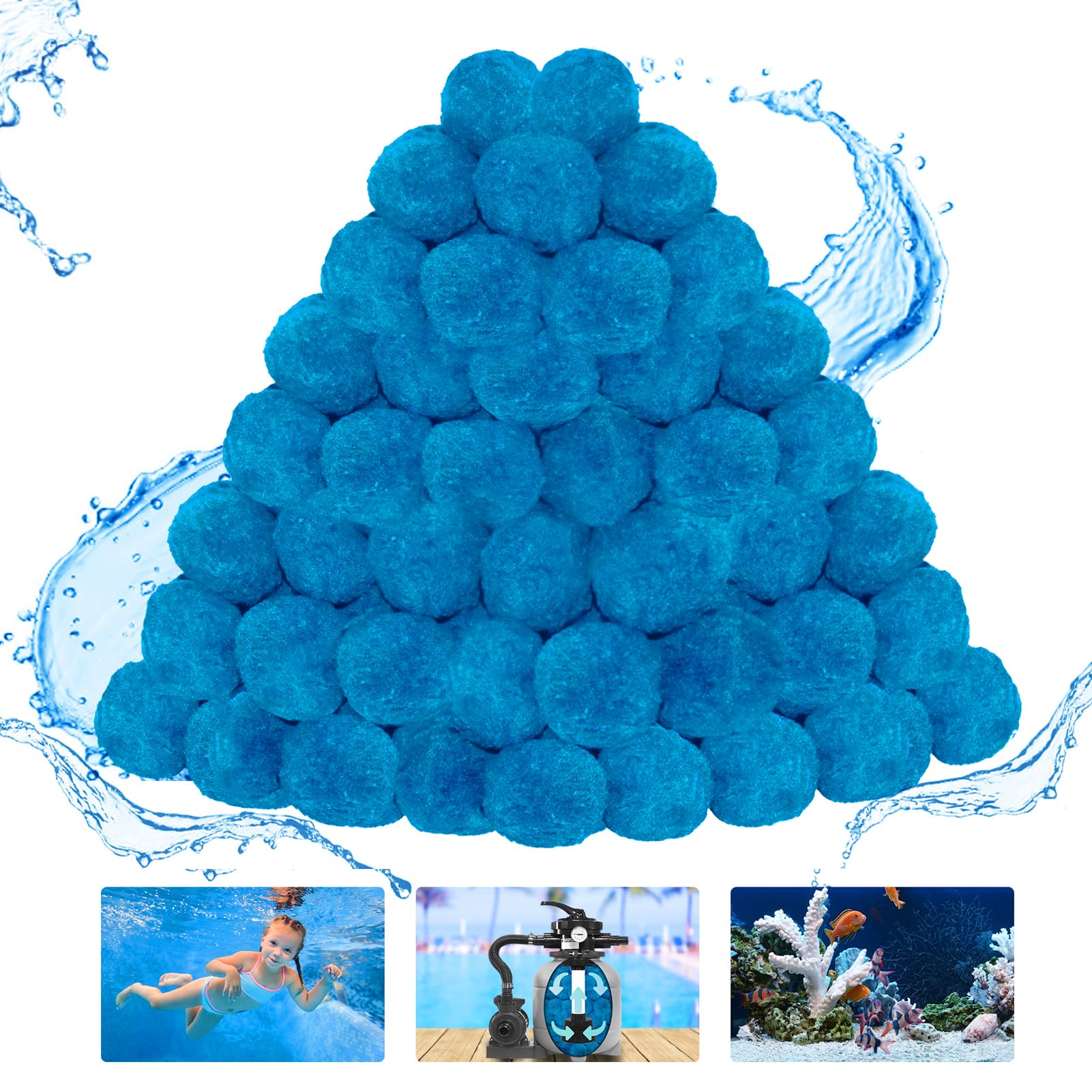 Front view of WLLEYAY Pool Filter Balls, blue, 4 lbs