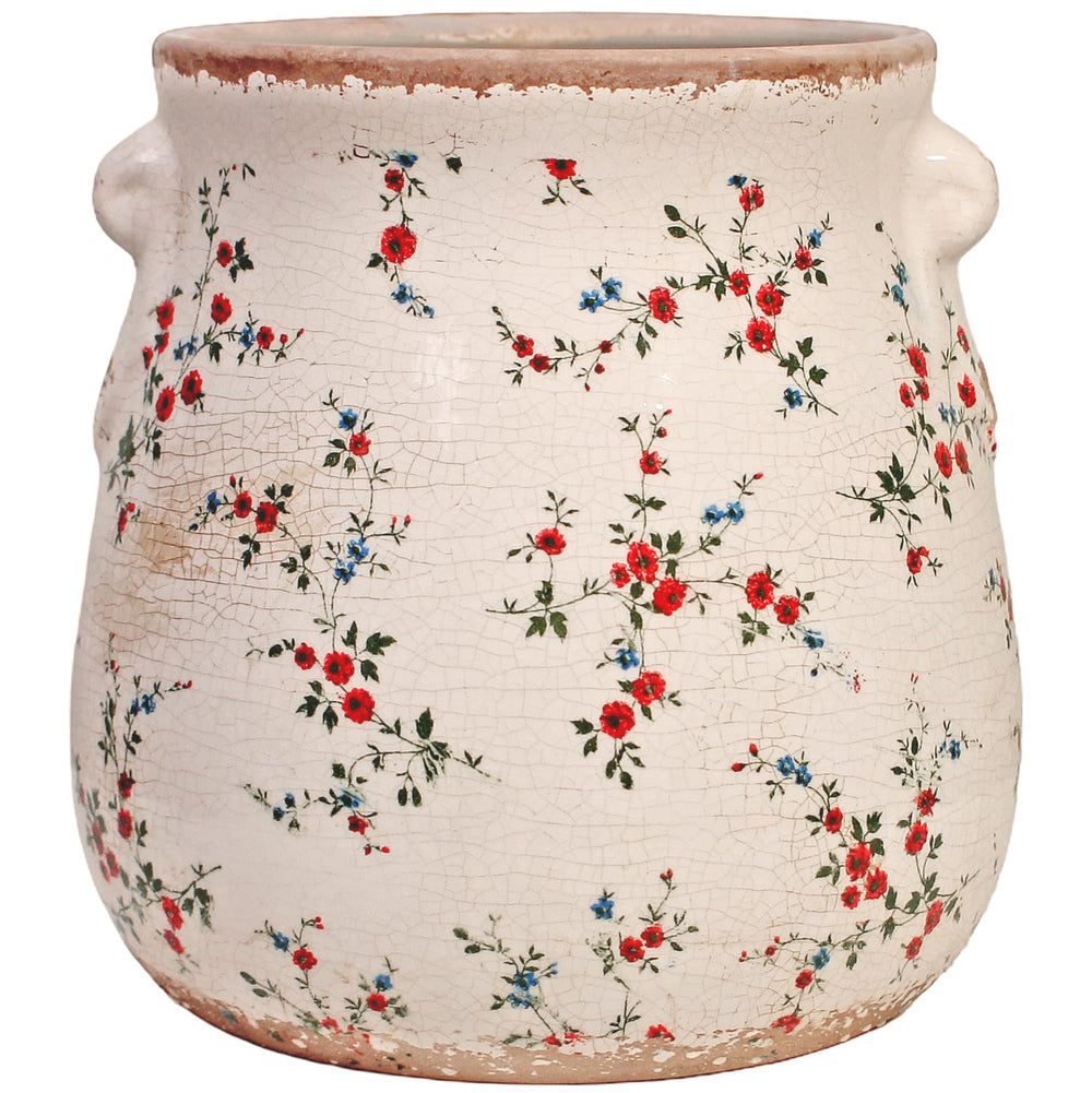Front view of Xiaan Jiaju Shabby Chic Ceramic Vase in Cottage Red/Green Floral