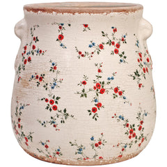 Front view of Xiaan Jiaju Shabby Chic Ceramic Vase in Cottage Red/Green Floral
