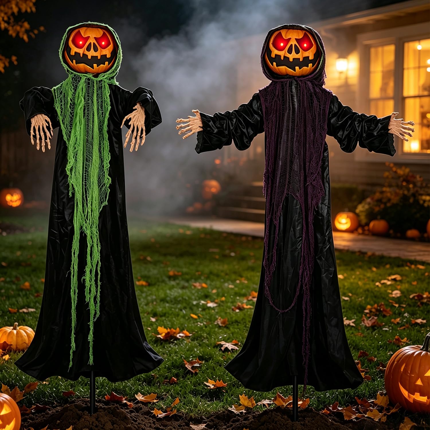 Front view of yosager 6ft lighted pumpkin man with glowing eyes